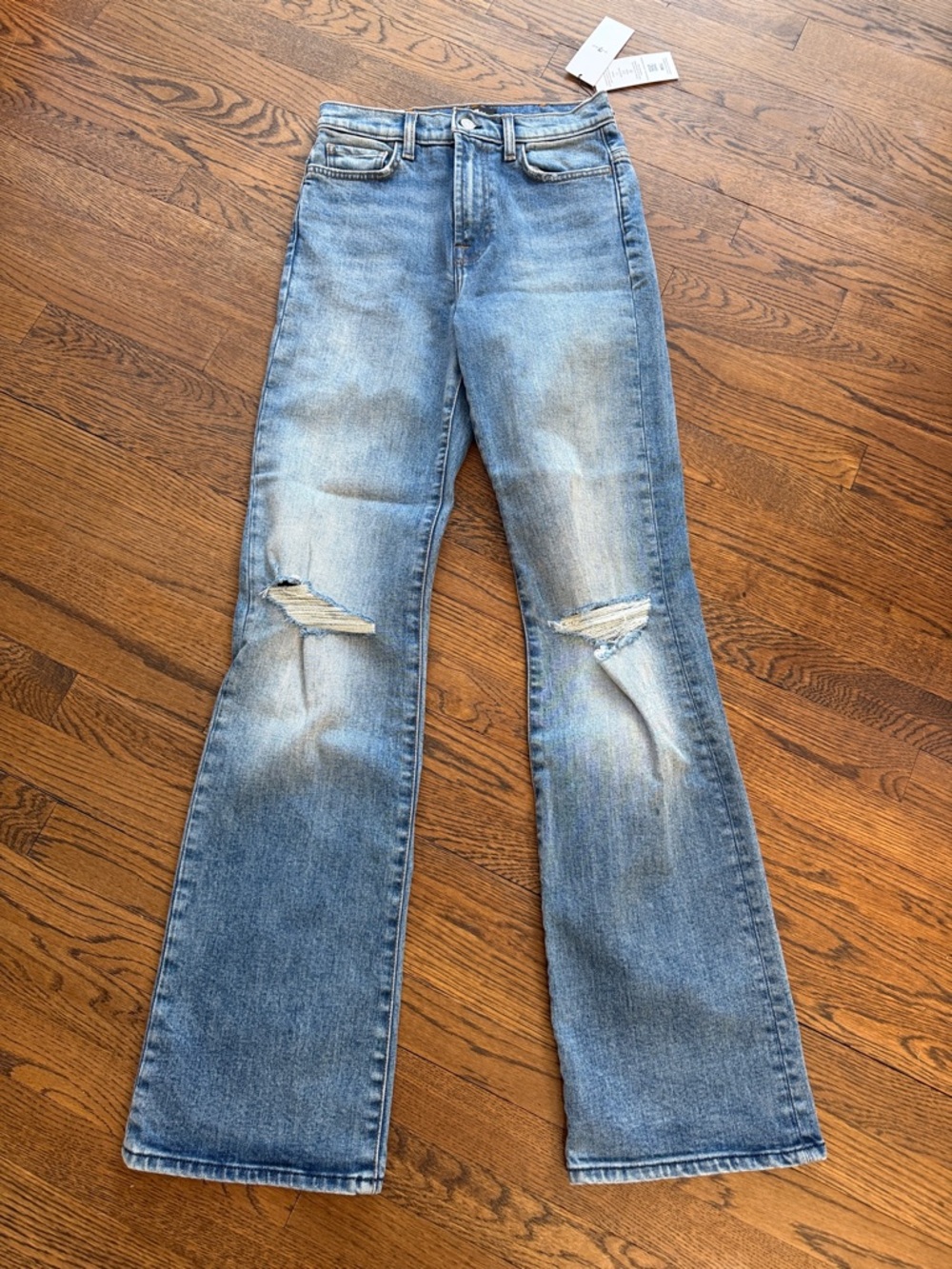 NWT 7 for all mankind High-Rise Light Blue Distressed Easy Boot  - 26